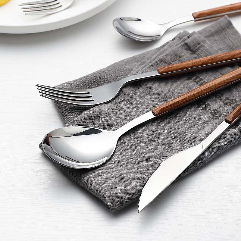 勺子仿木大号牛排刀叉套装西餐