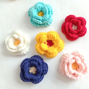 成品手钩毛线花朵双色玫瑰大花服装辅料发带鞋帽花胸花配件 7cm