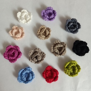 成品羊绒毛线花3cm胸花手工编织玫瑰花毛衣纽扣服装饰品配件