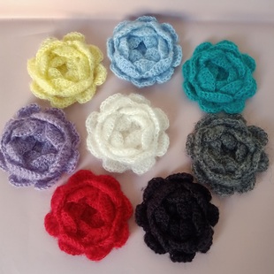 成品毛线花朵辅料马海毛手工编织玫瑰花手钩花胸花胸针毛衣配件