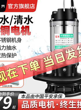 潜水泵污水泵220v抽粪泥浆家用高扬程农用灌溉排污不锈钢抽水泵