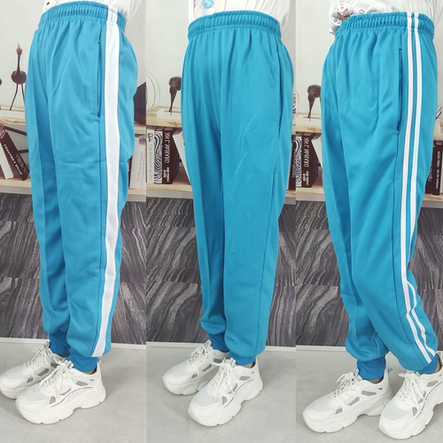 天蓝色双白条收口校服裤中小学生