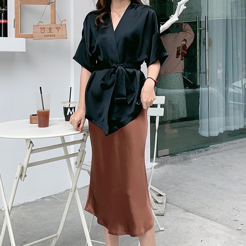 2025春夏重磅醋酸缎面半身裙女中长款气质通勤包臀鱼尾裙