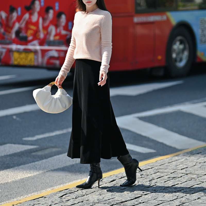 丝绒中长款鱼尾裙原创高阶半身裙