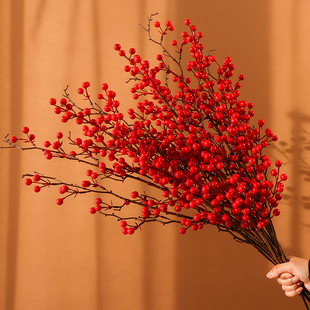 饰花过年花艺摆件 发财果红果冬青果假花仿真花摆设客厅春节新年装