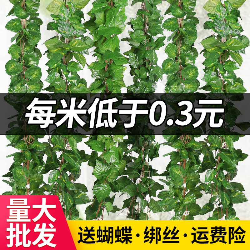 仿真葡萄叶假花藤条藤蔓植物塑料绿萝树叶子绿叶下水管道装饰吊顶