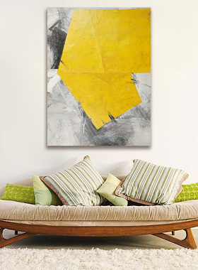 纯手绘客厅沙发背景墙橙色抽象挂画现代简约肌理感装饰画高档落地