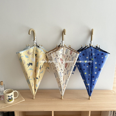 儿童雨伞透明男孩女童小学生上学专用长柄防夹手小号宝宝直杆伞