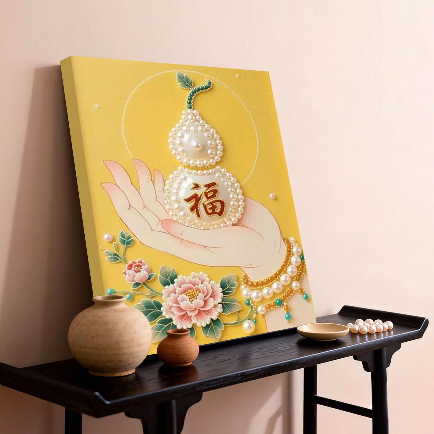 福在手心 2026新款DIY珍珠画新中式手工制作立体喜庆客厅装饰