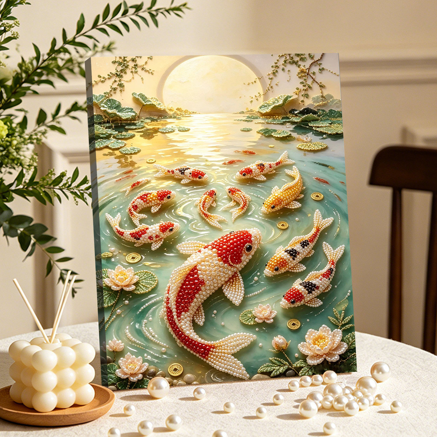 荷塘锦鲤2026新款DIY珍珠画手工制作立体客厅钻石画高级装饰品