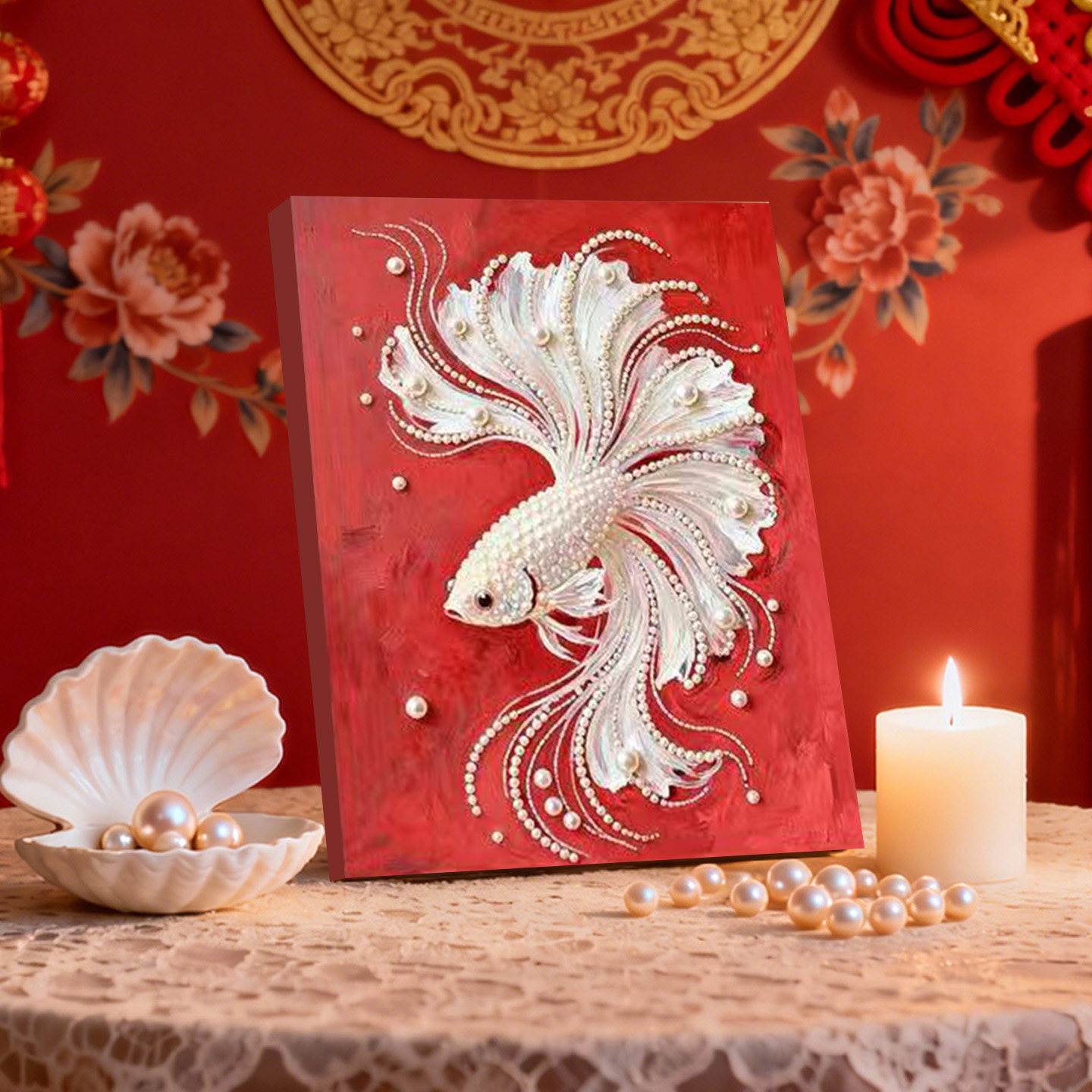 云尾曳光 2026新款DIY珍珠画新中式手工制作立体喜庆艺术客厅装饰