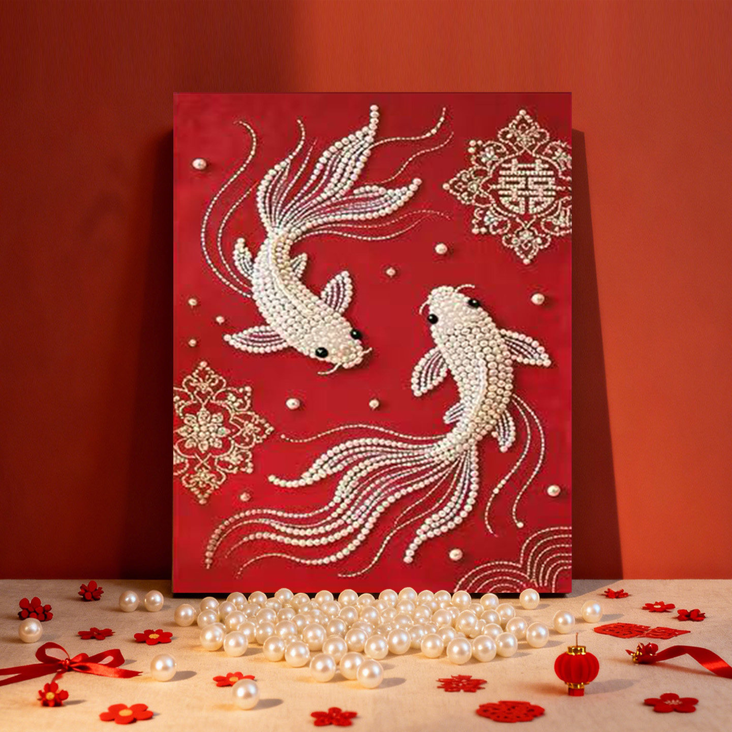 赤波双鲤 2026新款DIY珍珠画新中式手工制作立体喜庆艺术客厅装饰