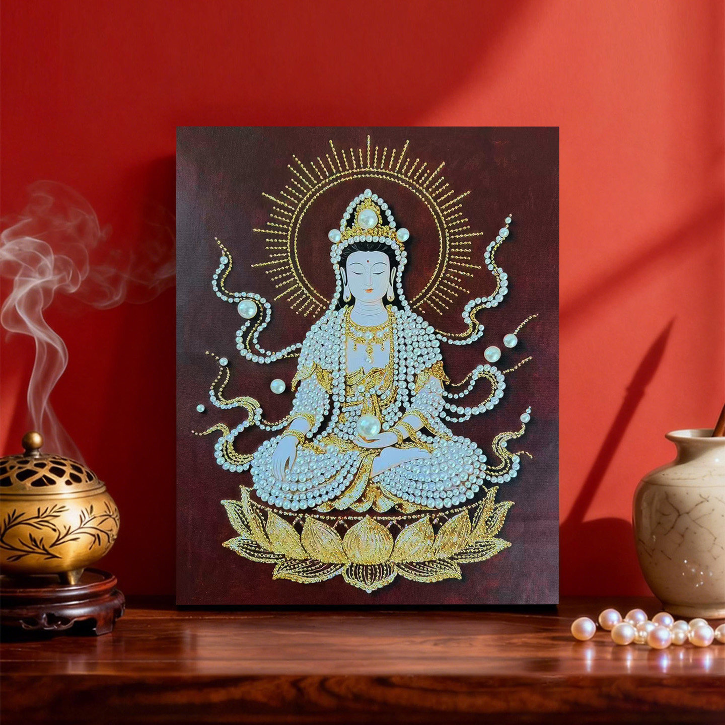 宝相莲华 2026新款DIY珍珠画新中式手工制作立体喜庆客厅装饰