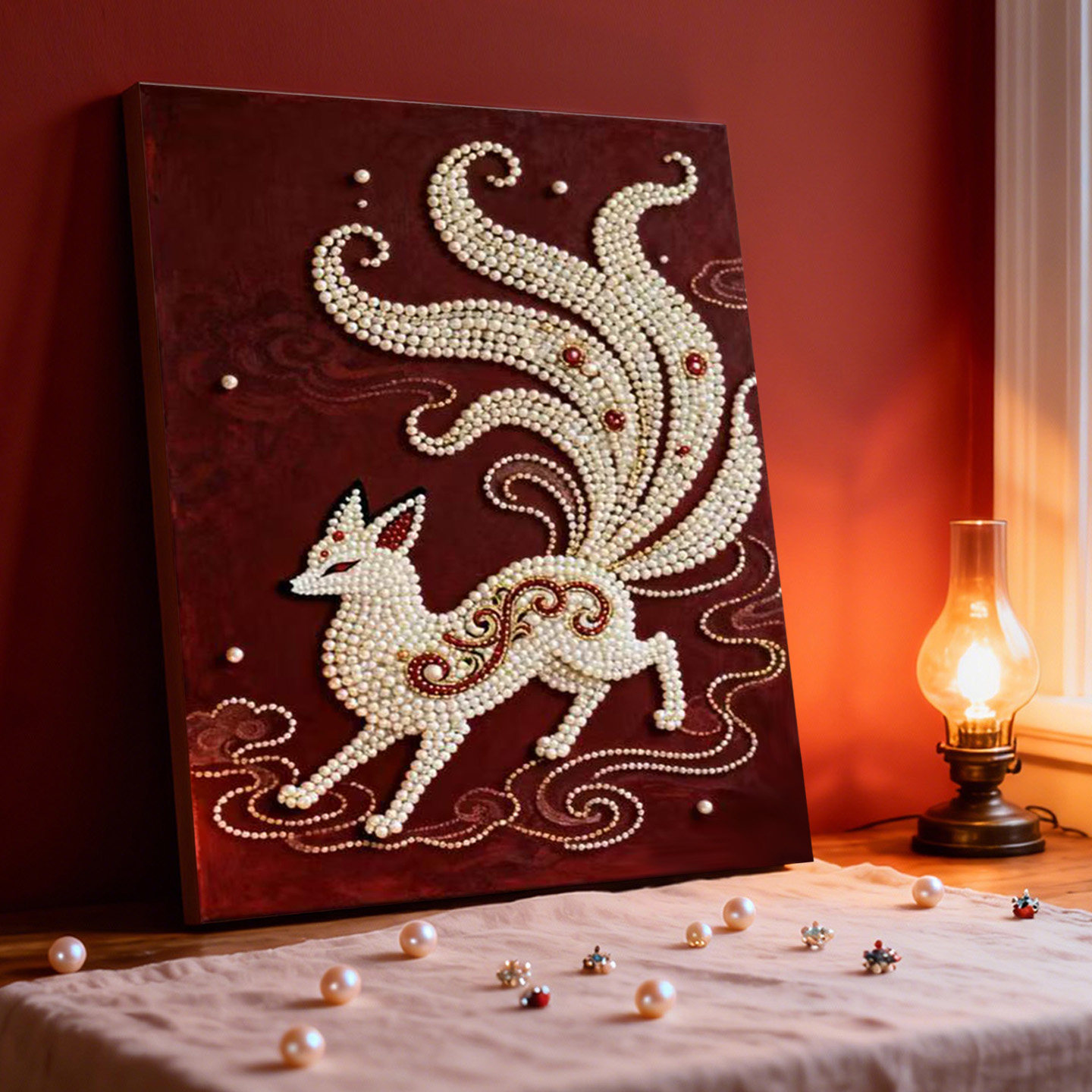 九尾呈祥 2026新款DIY珍珠画新中式手工制作立体喜庆艺术客厅装饰