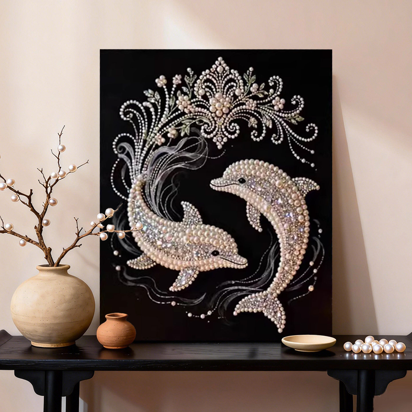 对位的鲸鱼歌 2026新款DIY珍珠画新中式手工制作立体海豚客厅装饰