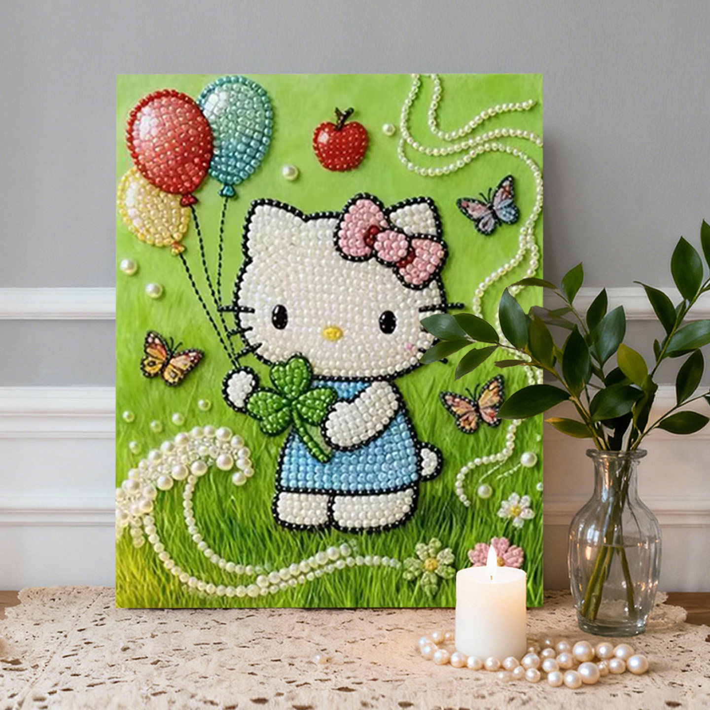 绿野气球梦 2026新款DIY珍珠画新中式手工制作立体凯蒂猫客厅装饰