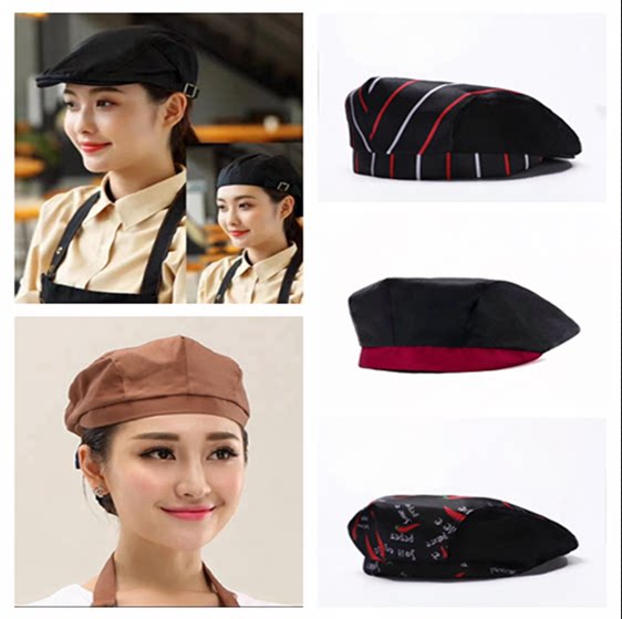 厨师帽子酒店西餐厅蛋糕店服务员工作帽女透气前进贝雷帽工作帽