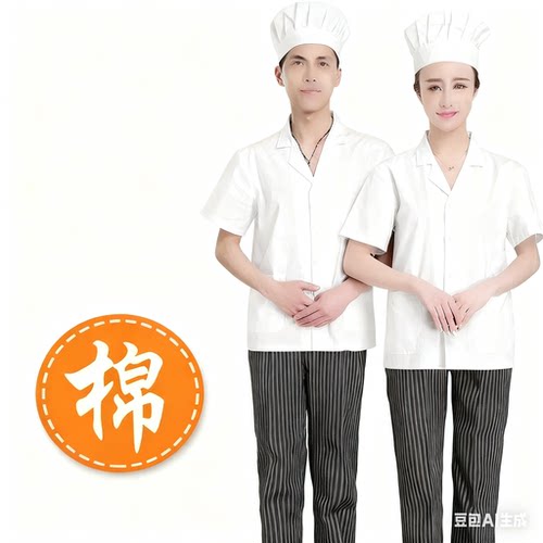 厨师工作服短袖男女后厨工衣纯棉学校食堂厨房白色厨师服夏装透气