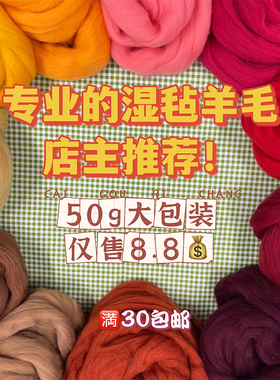 羊毛毡湿毡原材料羊毛条50g好用的湿毡专用长纤羊毛条易毡化64s