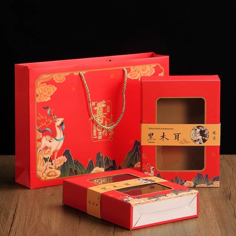 大窗镂空盒包装盒羊肚菌礼品盒灵芝礼盒松茸盒新年版通用款盒子
