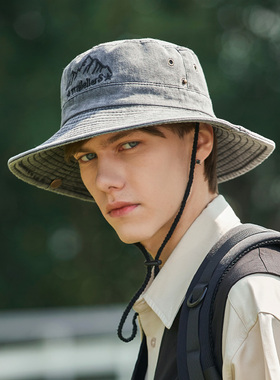 水洗牛仔帽户外登山露营徒步渔夫帽防晒遮阳盆帽女大檐帽子男钓鱼