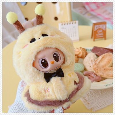 一二三代labubu娃衣17cm拉布布坐坐派对粉猪蜜蜂红马斗篷披肩装扮