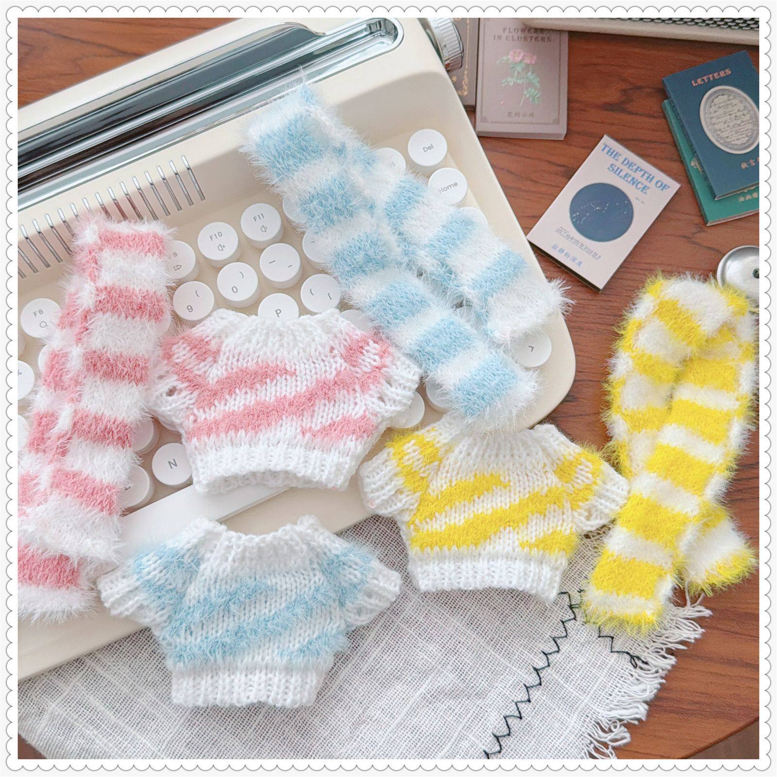 一二三代labubu17cm拉布布坐坐派对娃衣仿貂毛纯色毛衣围巾帽子