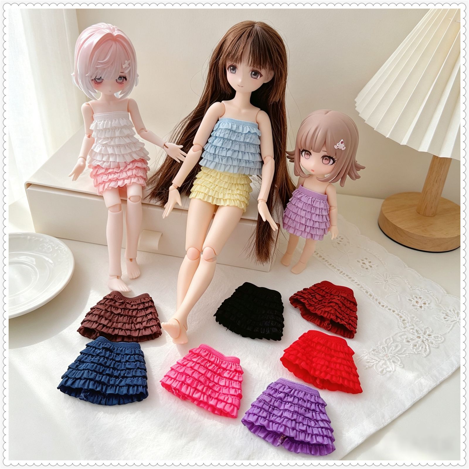 【azone光魇双生ob24/22】可爱多层小短裙包臀裙子娃衣短款纯色裙图片