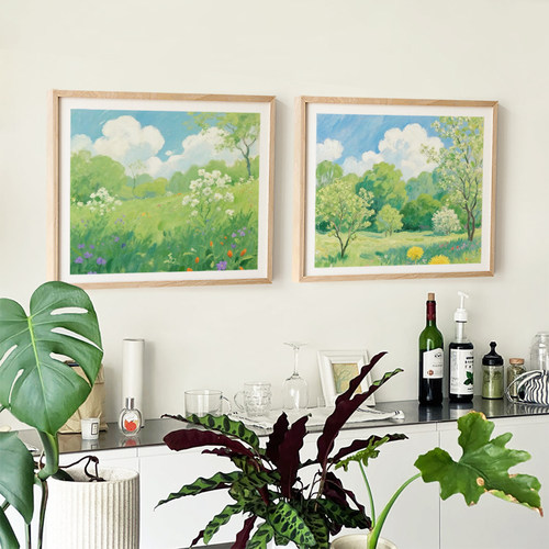 原木奶油风餐厅电表箱装饰画开关遮挡小清新客厅风景挂画卧室壁画