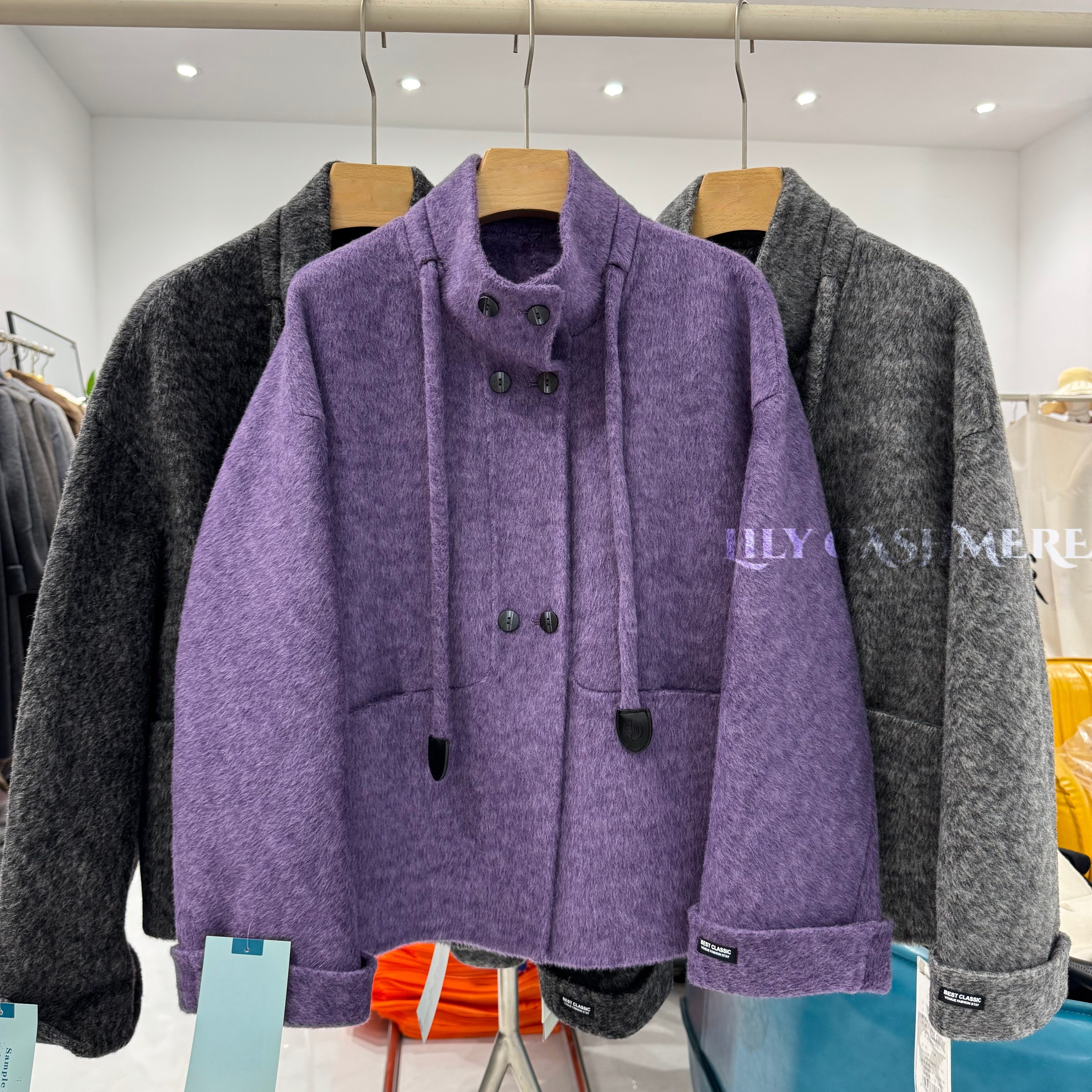 双面羊绒大衣韩系立领短款