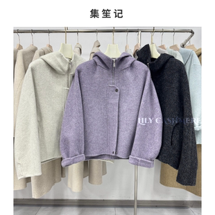 羊毛呢大衣女短款连帽拉链宽松显瘦秋冬韩系外套温柔百搭新款女款