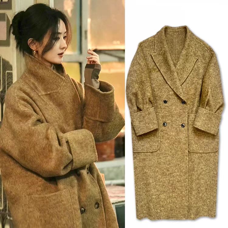 赵丽颖同款中长款双面羊绒大衣