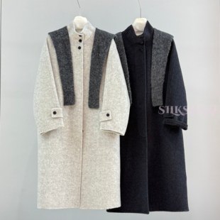 气质高级感双面羊毛大衣长款 女百搭 翻领围巾披肩羊毛呢外套秋冬装