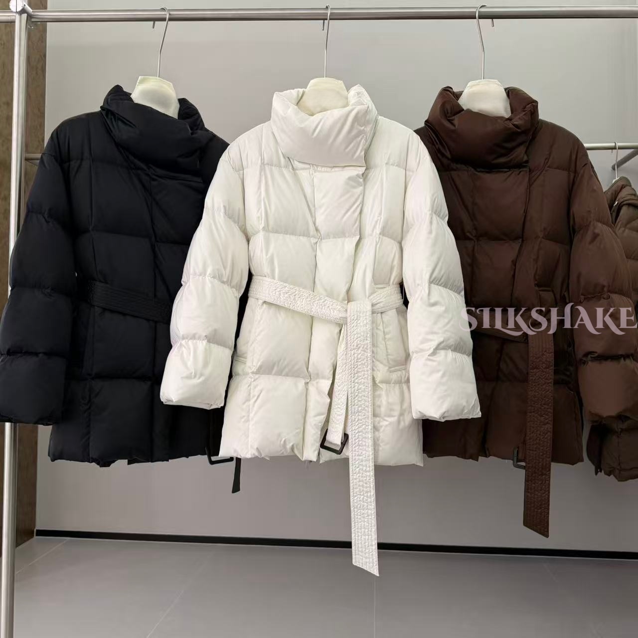 90白鸭绒羽绒服立领系带收腰显瘦