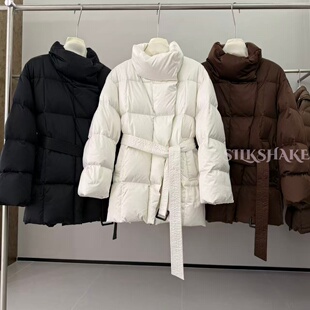 高级感立领系带收腰显瘦百搭90白鸭绒羽绒服女中长款保暖外套冬季