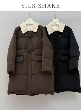 翻领牛角扣加厚90白鸭绒羽绒服
