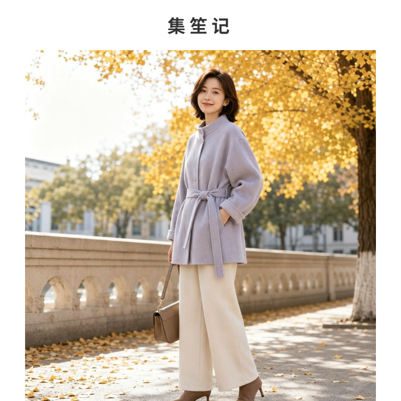 绵羊毛羊驼毛韩系大衣女秋冬立领腰带中长款显瘦百搭通勤毛呢外套