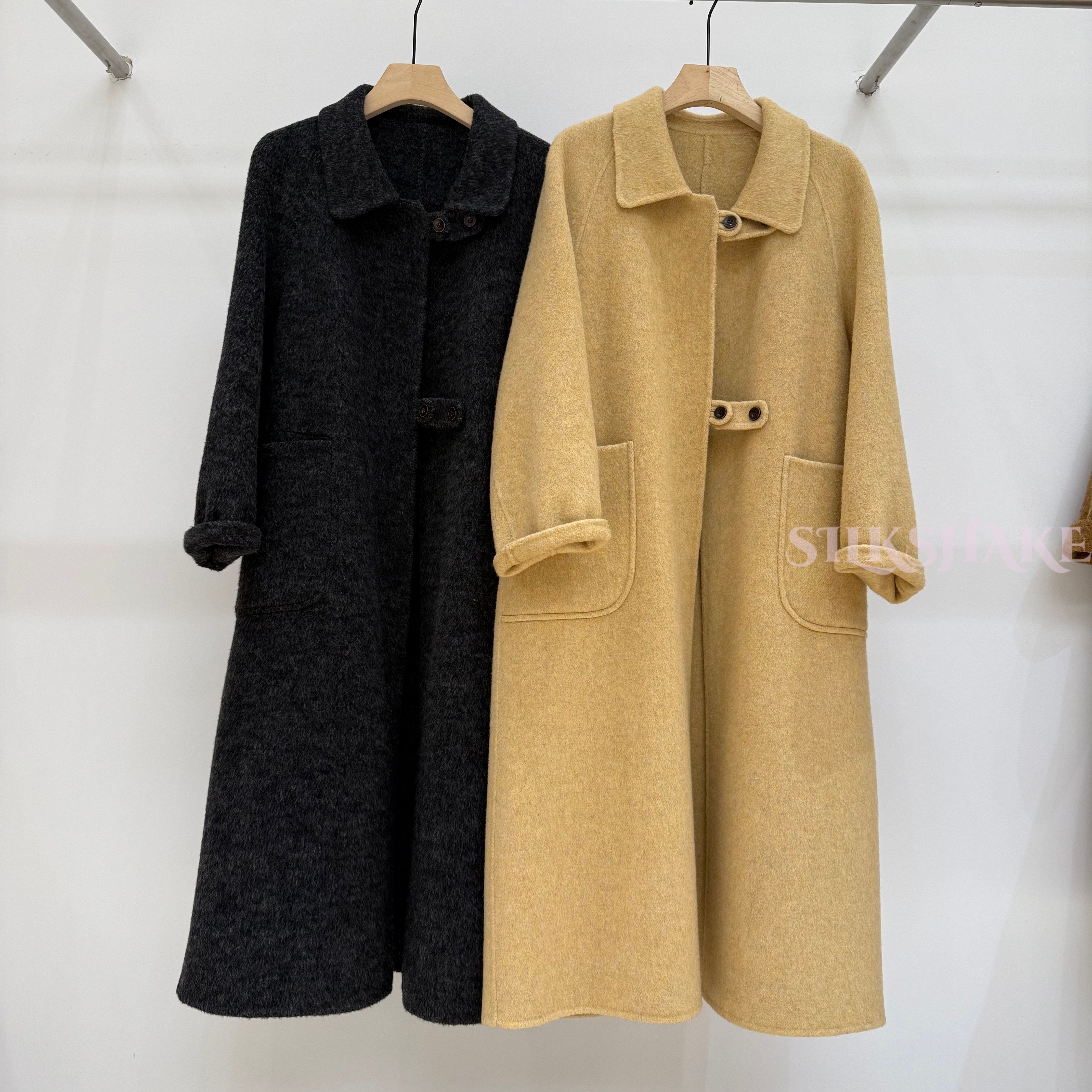双面羊毛大衣女中长款翻领过膝双排扣羊毛呢外套高级感气质通勤风,女装/女士精品,毛呢外套,淘宝优惠券,粉丝福利购,淘宝优惠卷