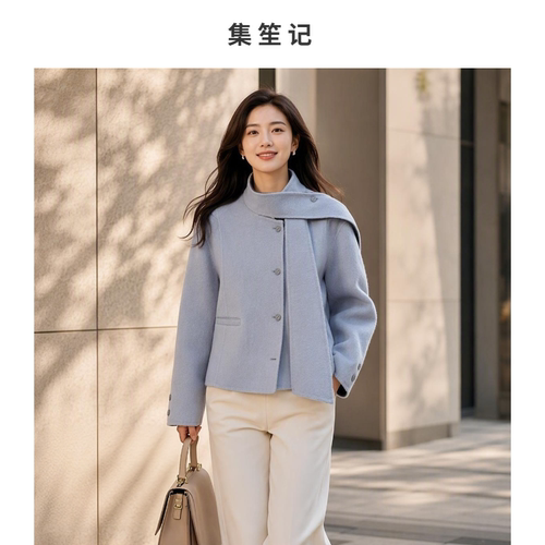 领带短款羊毛大衣女秋冬呢子外套
