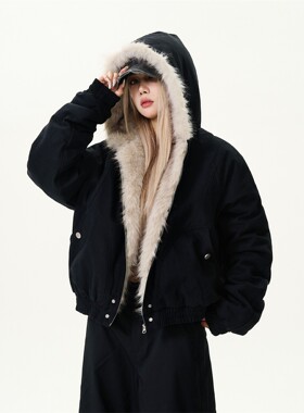 MaxDstr美式覆古座山雕毛领连帽棉服棉衣男女短款冬季加厚外套ins