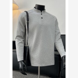 V37曼巴棉亨利领卫衣男秋季美式解构分割正肩上衣宽松长袖打底衫