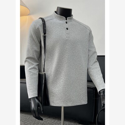 V37曼巴棉亨利领卫衣男秋季美式解构分割正肩上衣宽松长袖打底衫
