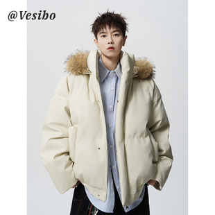 美式 可拆卸毛领棉衣男冬潮牌高街PU皮夹克棉服加厚保暖面包服外套