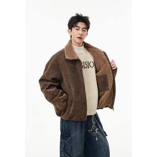 美式复古皮衣外套男款冬季加绒加厚潮牌痞帅男装冬装上衣夹克棉服