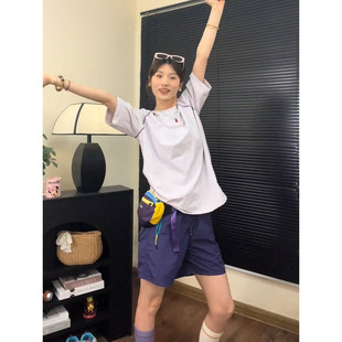 紫色冰丝速干短裤女款夏季薄款山系户外运动裤子羽毛球骑行五分裤