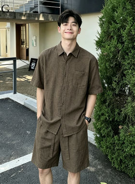 莱赛尔亚麻套装男夏季薄