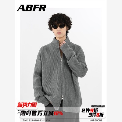 ABFR重磅立领双开拉链针织开衫男冬季cleantif高级感灰色毛衣外套