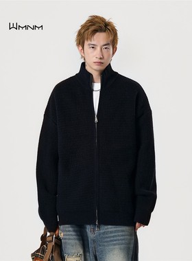 wmnm美式cleanfit针织开衫外套男秋冬慵懒风高级感潮牌双拉链毛衣