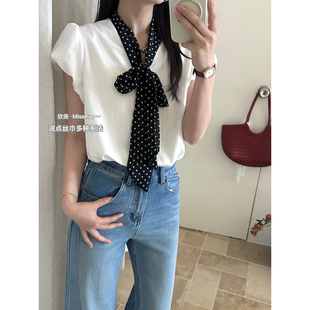 26年夏上新衣橱单品简约V领高级感小衫 配丝巾