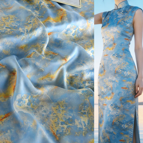 高端仿真丝棉绸贡缎国风女装面料